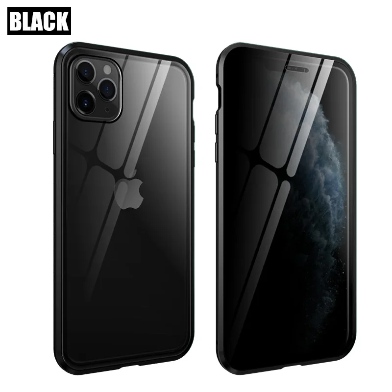 Магнитный чехол из закаленного стекла для iPhone 11 Pro Max 7 8 Plus XR, анти-магнит, металлический бампер, защитный чехол на весь корпус - Цвет: Black