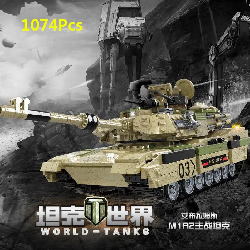 1074 шт. Военная серия мировая война WW2 США M1A2 Abrams основной боевой танк модель строительные блоки игрушки для детей Подарки - Цвет: No original box