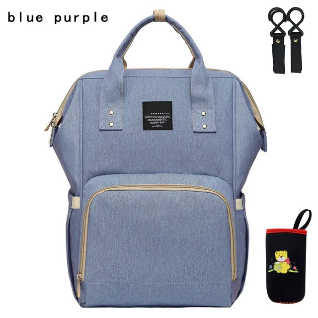 Модная мама Материнство сумка для переноски подгузников Водонепроницаемый сумка для подгузников; рюкзак для путешествий USB большой Ёмкость сумка-рюкзак для ухода за ребенком - Цвет: Blue purple