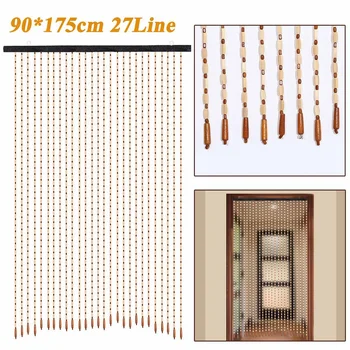 

175x90cm 27 Line Wooden Beads Curtain Fly Screen Handmade Door Wooden Bean Curtains Partition For Porch Balcony Bedroom Window