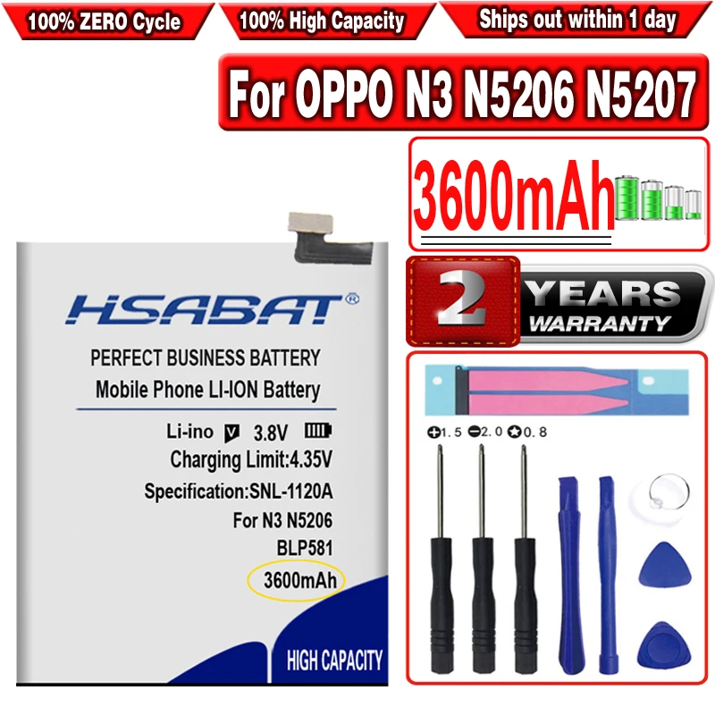 HSABAT 3600mAh High Capacity BLP581 Battery for OPPO N3 Dual SIM N3S N3T N5206 N5207 N5209 Smart Phone | Мобильные телефоны и
