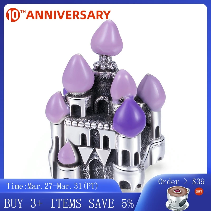 

CodeMonkey 100% 925 Sterling Silver Fantasy Castle Princess Love Purple Enamel Beads fit Charm Bracelet & Necklaces Jewelry C701