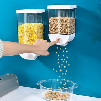 

Kitchen Food Storage Easy Press Container Cereal Dispenser Wall Mounted Storage Bottles Kitchen Supplies Grain Storage Tank#T2