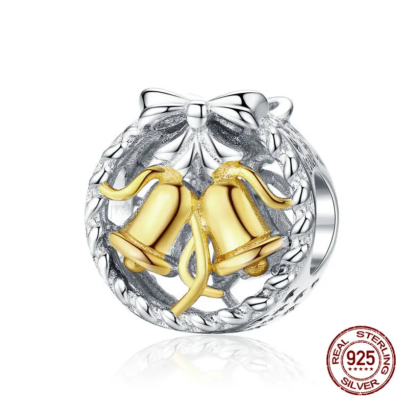 Fit Pandora Шарм 925 стерлингового серебра Рождественский бисер Подвески женское ожерелье кулон ювелирные изделия Рождественский подарок "сделай сам" - Окраска металла: s1358