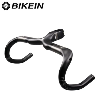 

BIKEIN Full 3k Carbon Fibre Road Bicycle Intergrate Handlebar Matte Black Cycling Road Bike Handlebars With Stem Bike Parts 340g