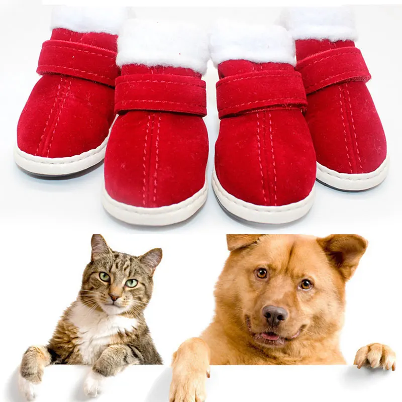 

Winter Pet Dog Waterproof Shoes Anti-slip Rain Snow Boots Footwear Pet Cat Dog Shoes Christmas Shoes Warm Velvet Red Shoes