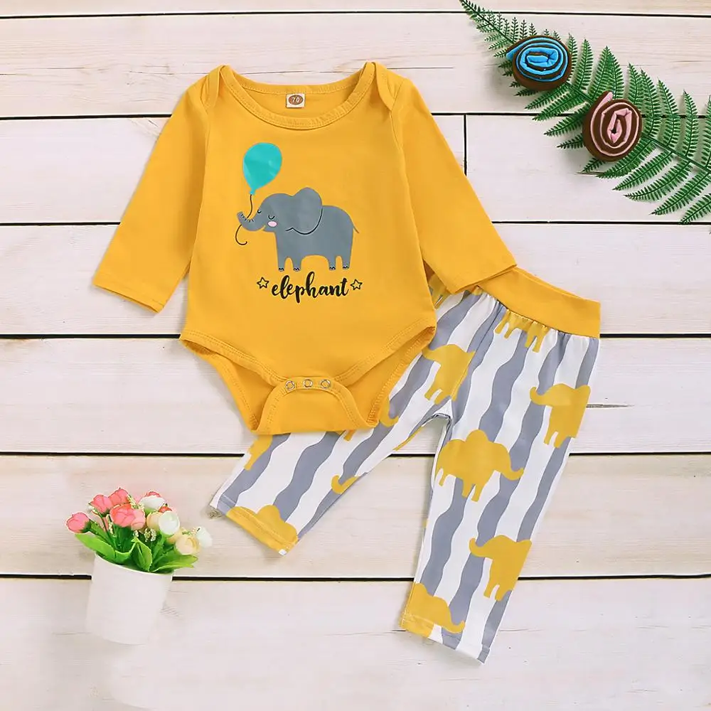 Baby Clothes Sets Spring Autumn Cotton Newborns Boys Girls Outfits 2pcs Elephant Body Tops Pants Toddler Kids Costumes 0-12 Cute