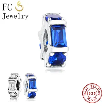 

FC Jewelry Fit Original Brand Charm Bracelet 925 Sterling Silver Blue Zirconia Crystal Beads Rondelle Women Making Berloque