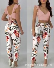

sexy pink floral print suit women summer 2021 new fashion sets