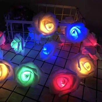 

10/20 LRose Flower led Fairy String Lights Battery Party Decor Day Event Garland Luminaria Wedding Valentine's Powered A4H2