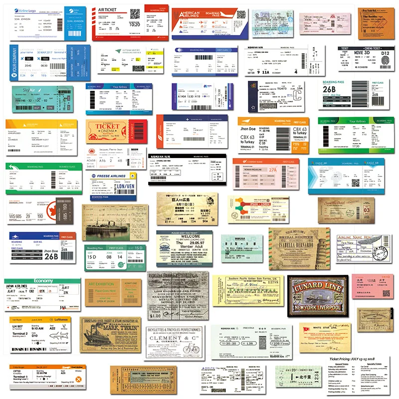 55 шт./лот, Ретро стиль, для путешествий, посадочные талоны, авиа, креативная наклейка s для чемодана, ноутбука, багажа, сумки для велосипеда, телефона, ПВХ, наклейка