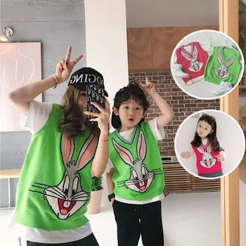 

2020 Boys girls rabbit cotton vest family matching outfits mommy and me children's sleeveless sweater clothing