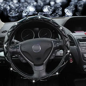 

Parts Steering Wheel Cover Accessories 1pcs For 38CM Non-Slip Soft PU Leather Rhinestones