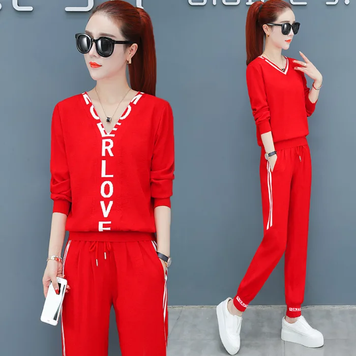 

Spring And Autumn WOMEN'S Suit Summer 2020 New Style Fashion V-neck Autumn Casual Sports Clothing Set Women's Two-Piece Set