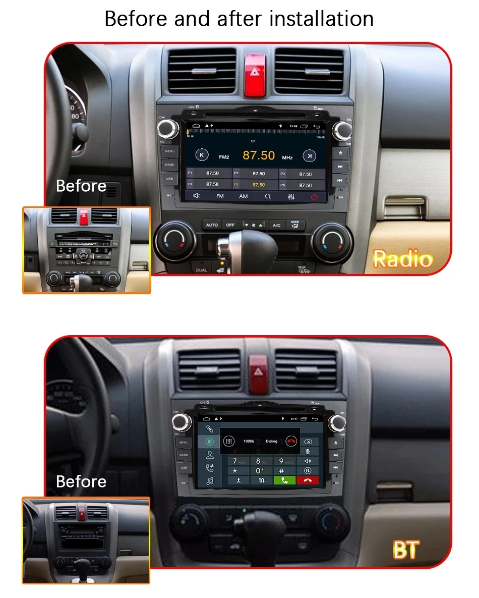 Best Eunavi 8 inch Android 9.1 2 Din Car DVD Player Radio GPS For Honda CRV Cr-v 2006 2007 2008 2009 2010 2011 Head Unit Stereo WIFI 2