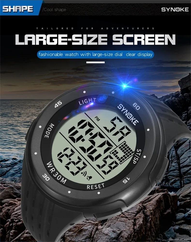 SYNOKE Casual Business Watch Mens PU Hollow Strap LED Digital Watch Running Seconds Day Of The Week Display 12/24 Hour System