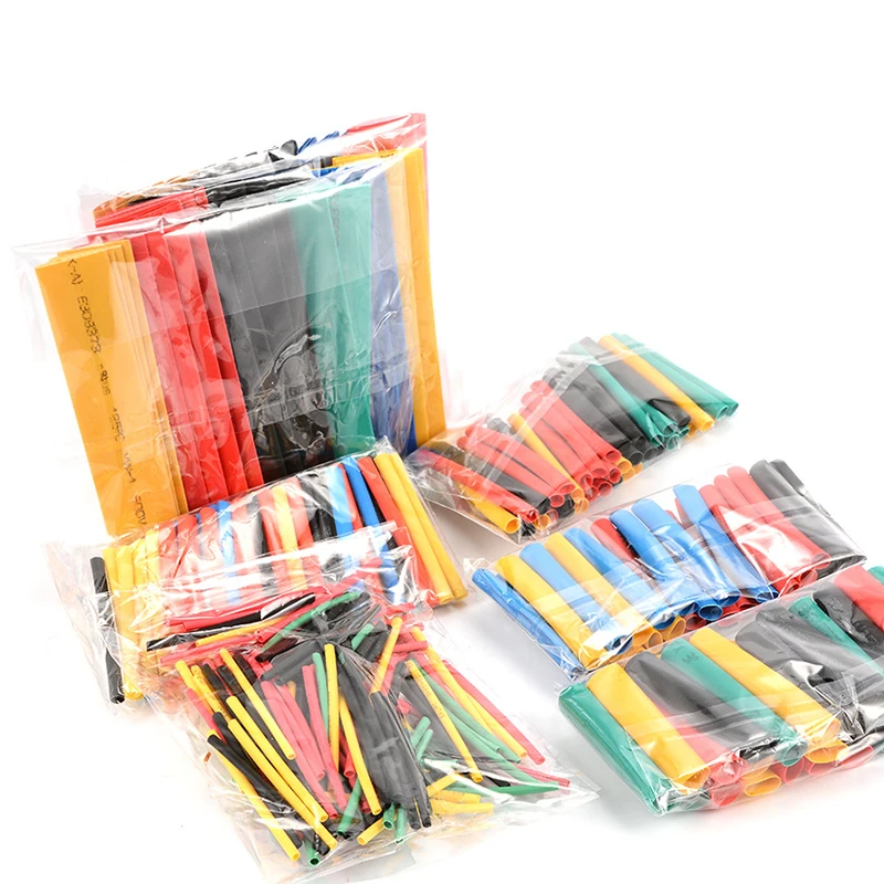 Polyolefin 2:1 Halogen-Free Heat Shrink Tubing Tube Assortment Sleeving Wrap Tubes 328Pcs 8 Sizes 5 Color Multi Color Heat Shrink Tubing