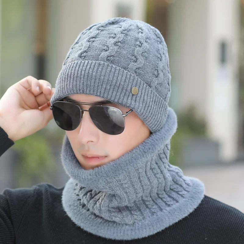 Skullies, зимние шапочки, мужская вязаная шапка, шарф с шерстяной подкладкой, мужские зимние шапочки, шапки Gorras для мужчин, шапочки