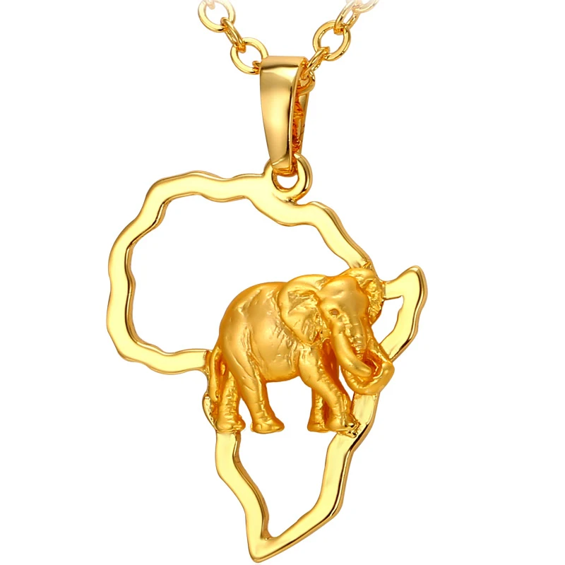 Africa Elephant Necklace Silver/Gold Color Trendy African Map Necklaces &amp Pendants For Men/Women Fashion Jewelry Gift | Женская