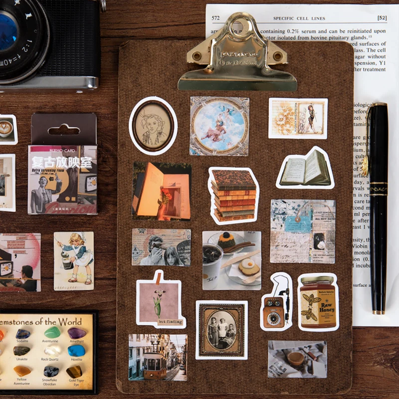 

46 Pcs/box Vintage projection booth paper sticker DIY decoration stickers diary photo album scrapbooking planner label stickers