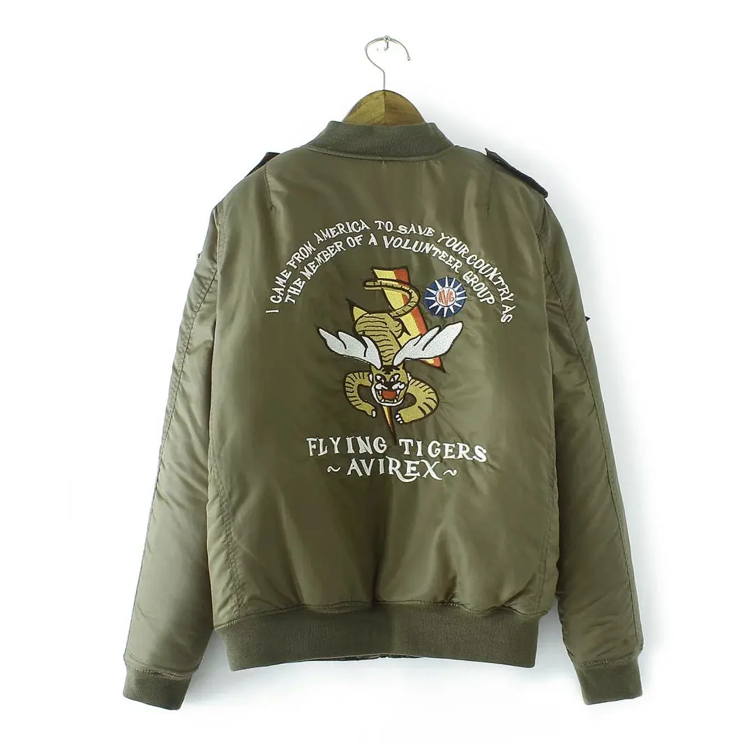 

Western Style 2016 Autumn COUPLE'S Flying Tiger Lettered Embroidered Loose-Fit Short Cotton-padded Clothes Jacket WOMEN'S Coat F