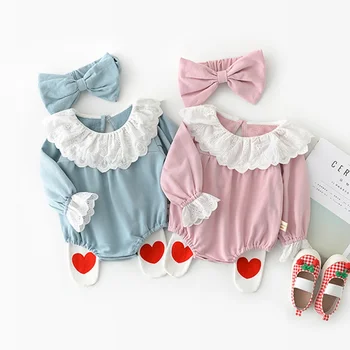 

Infant Baby Girls Boys Long Sleeve Romper Solid Color Jumpsuit Climb Soft +Hairband Two-piece Set