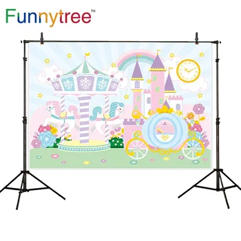 

Funnytree photocall photography Pumpkin Car Carousel rainbow cloud child 1st Birthday backdrop photophone photozone background