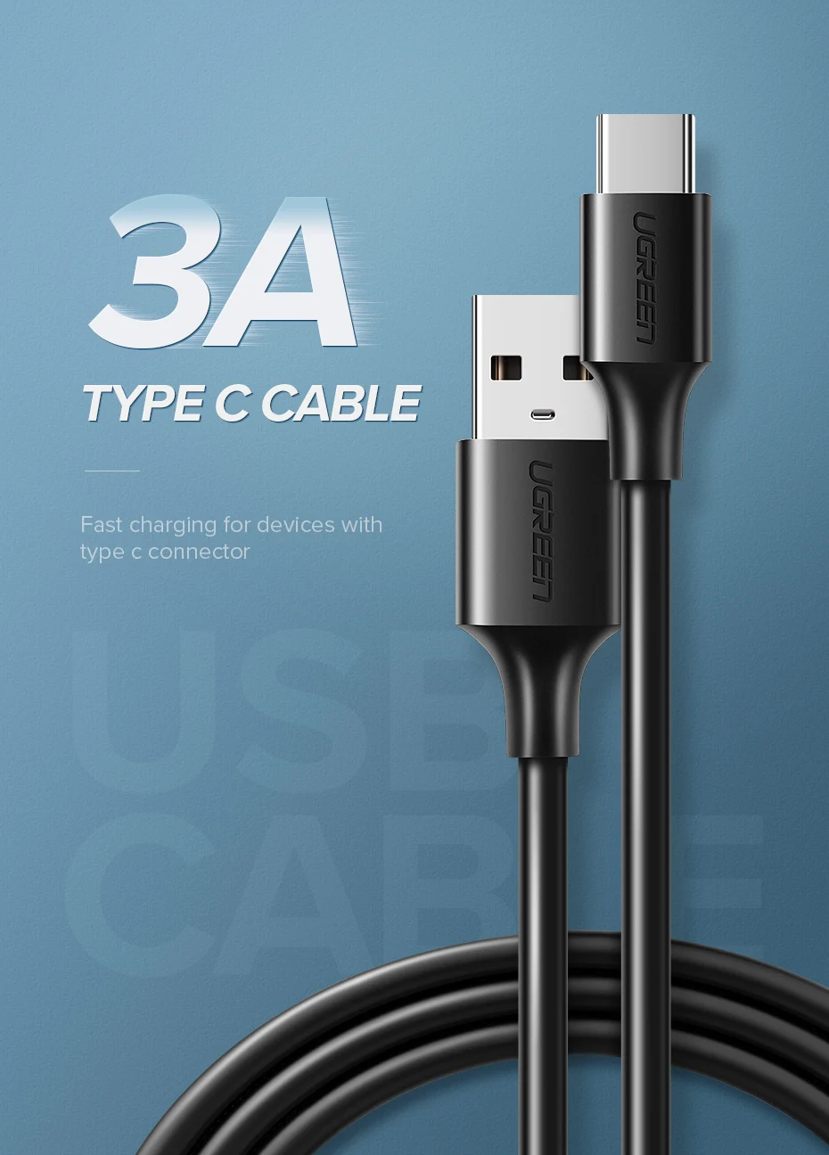 UGREEN USB Type C Cable for Xiaomi Redmi Note 7 mi9 USB C Cable for Samsung S9 Fast Charging Wire USB-C Mobile Phone Charge Cord android data cable