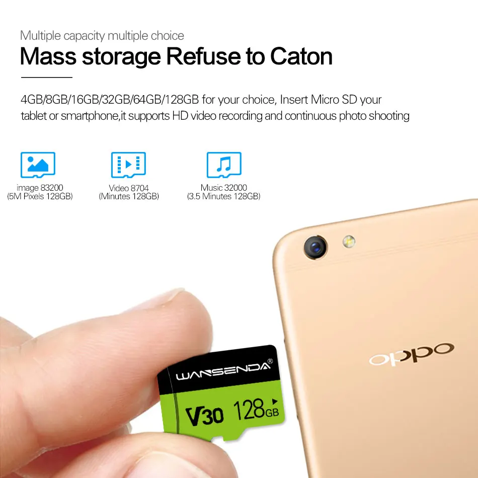 WANSENDA карта памяти Micro SD класс 10 128 ГБ 64 32 16 ГБ|Карты памяти| |