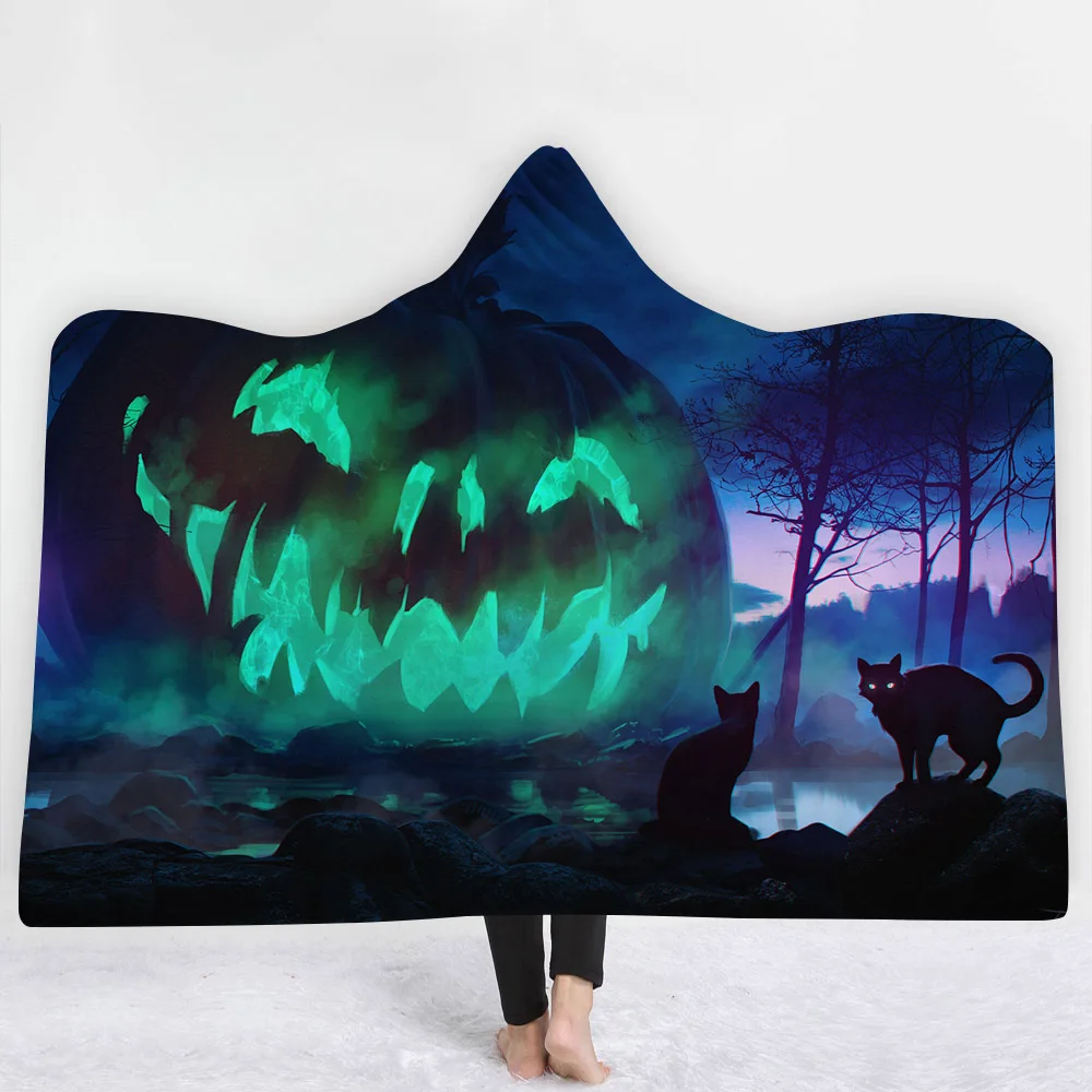 

Pumpkin lantern Blankets hats sofa comfortable New pattern Blankets keep warm soft Halloween festival deep blue Blankets
