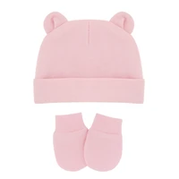 Newborn Baby Cotton Beanies Hospital Hat and Mittens Set Solid Candy Color Stretchy Infant Warm Anti Scratching Gloves 0-1 3