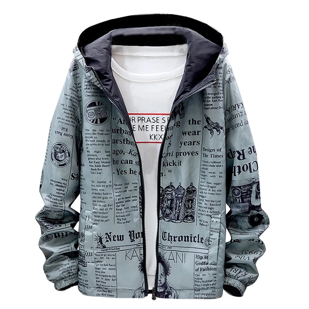 

JAYCOSIN Men's Coats Men Printing Hoodie Two-sided Wear Coat jackets male thin Polyester jacket man Zipper Pockets coats autumn