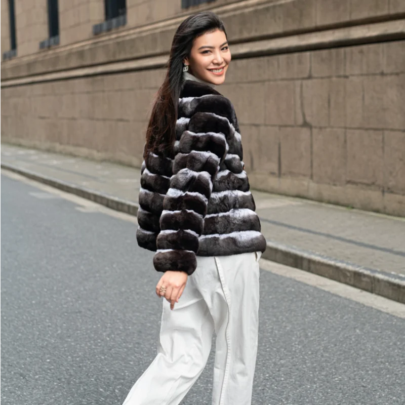 FURSARCAR Luxury Rex Rabbit Fur Jacket Real Fur Coat Elegant Women Winter Coat Thick Warm Womens Clothes Natural Fur Overcoat