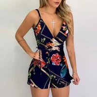 Sexy V-neck Spaghetti Strap Floral Print Women Short Romper Playsuit Female Beach Ruffle Sleeveless 2023 Fashion Casual Jumpsuit - Image 3