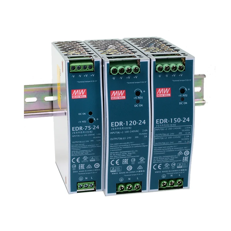 Mean Well EDR 75 120 150 series meanwell 12V 24V 48V DC 75w 120w 150w блок питания промышленного DIN рейки с одним