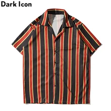 Темно-икона, полосатая хип-хоп рубашка, мужские Гавайские пляжные рубашки, уличная Мужская рубашка, летняя новая модная рубашка с коротким рукавом