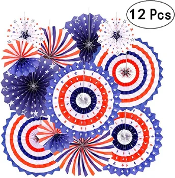 

12Pc Independence Day Party Hanging Paper Fans Decoration National Day Patriotic American Theme Birthday Party 4th of July Party