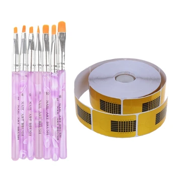 

7 Pcs Sizes Professional Nail Art Painting Brush Round Draw & 500 Pcs Nail Forms Tool for Acrylic UV Gel Tip Extension