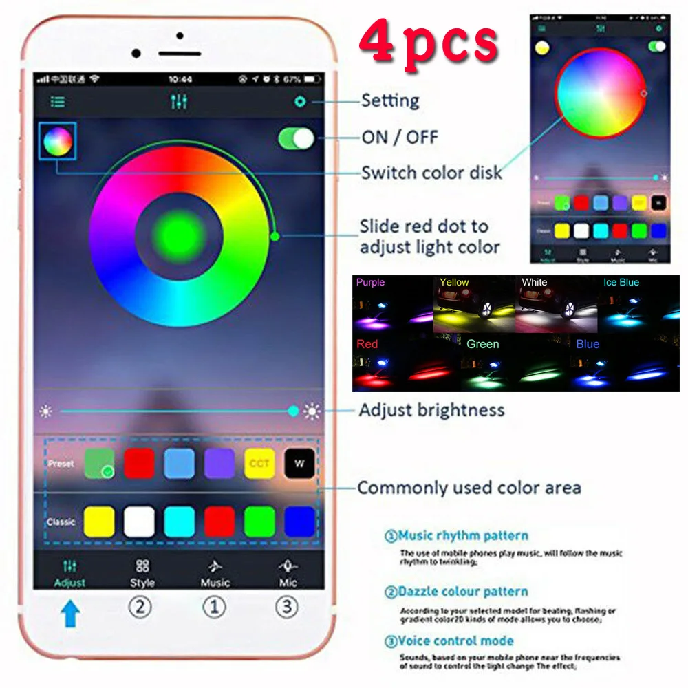 Автомобильная RGB Светодиодная лента нижняя часть под свечением неоновый светильник комплект 90/120 см управление приложением