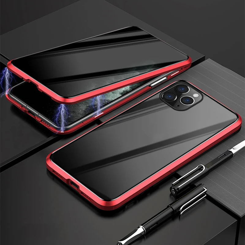 Магнитный абсорбирующий чехол, совместимый с iPhone 11 Pro Max, двухсторонний чехол из закаленного стекла, OC