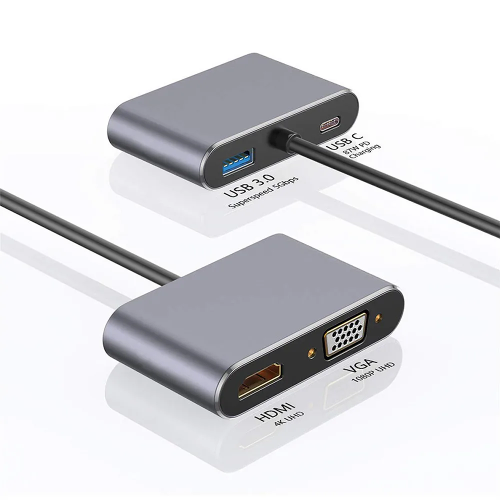 4 в 1 USB C HDMI Тип c к HDMI 4 к адаптер VGA USB3.0 аудио видео конвертер PD 87 Вт быстрое зарядное устройство для Macbook samsung s9 s10