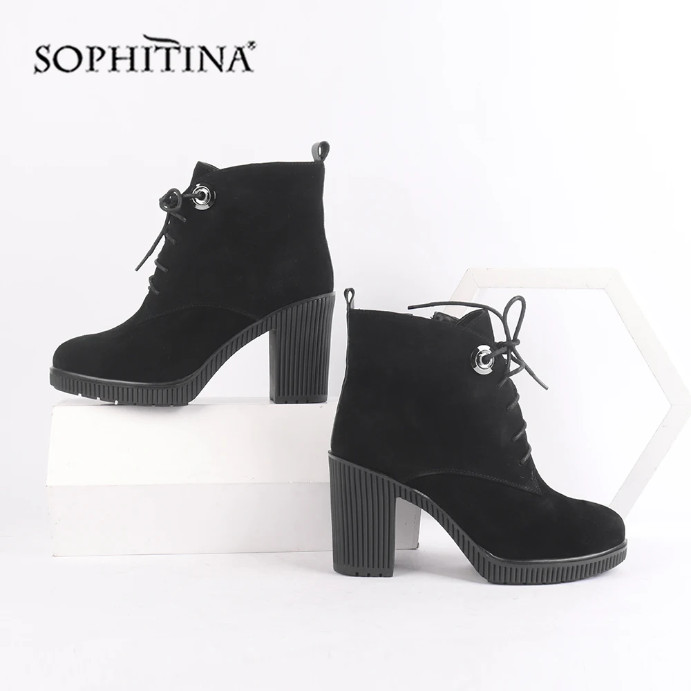SOPHITINA/модные дизайнерские разноцветные ботинки; Высококачественная детская замшевая обувь на шнуровке; удобная обувь с круглым носком на квадратном каблуке; ботильоны; SC500