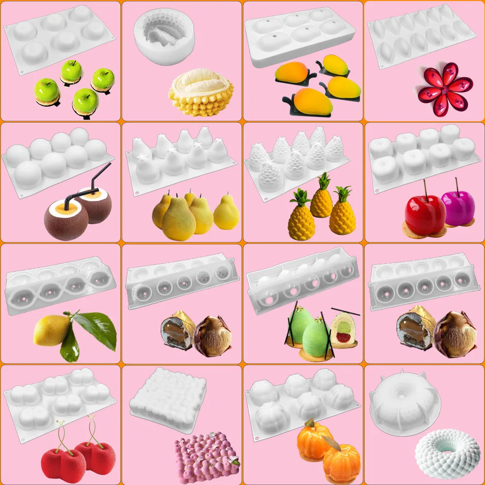 3D Fruit Apple Cherry Shape Cake Silicone Mold Mousse Dessert Mould Lemon Pear Cheery Chocolate Pastries Molds DIY Baking Tray | Дом и сад