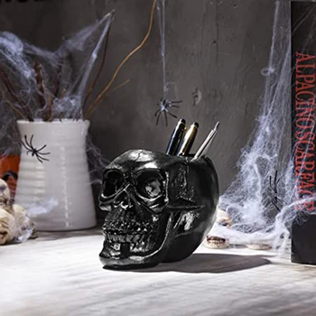 

Black/Pink Skull Resin Pencil Holder Halloween Decorative Skeleton Head Stationery Desktop Organizer P7Ding