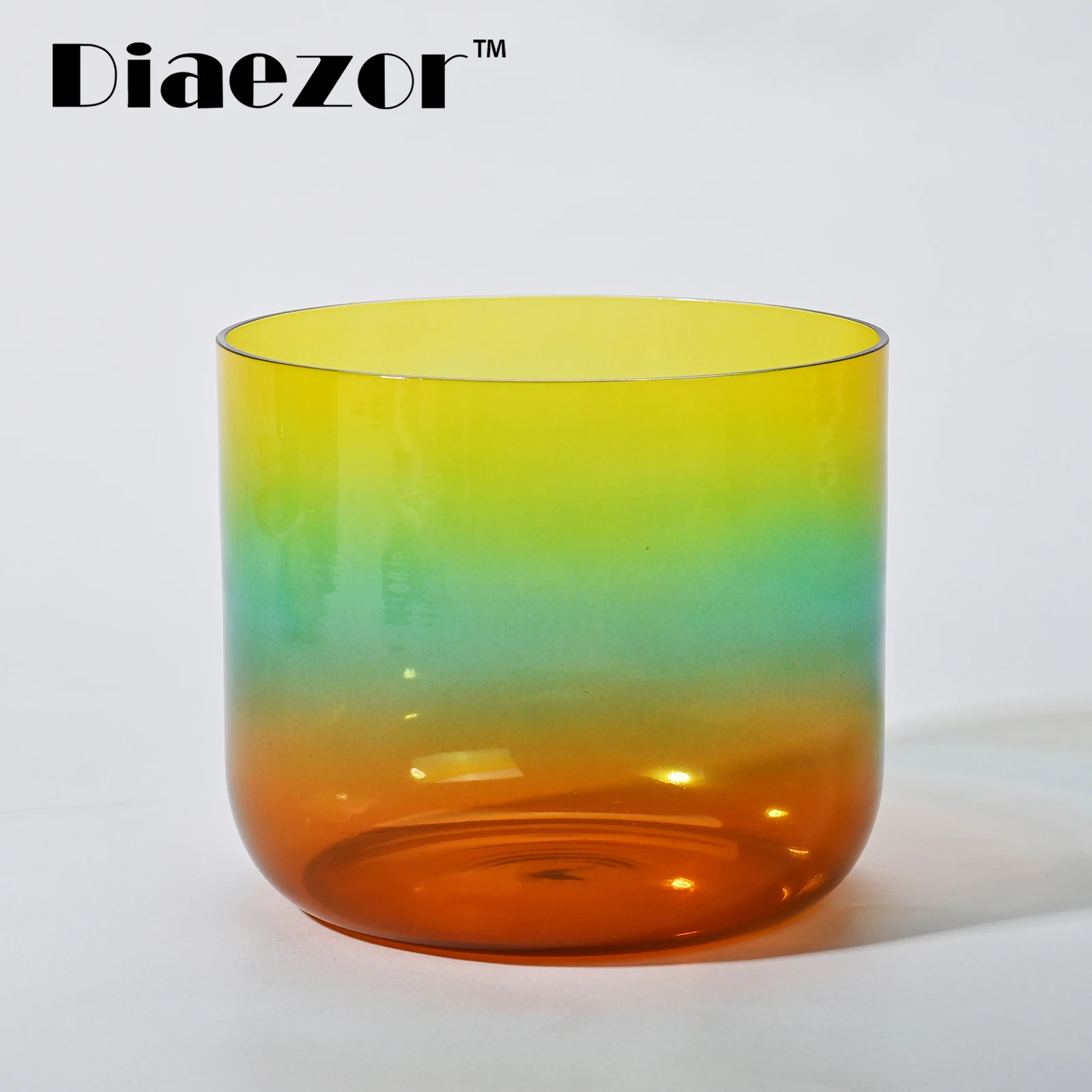 

6 Inch E Yellow Rainbow Colored Clear Solar Plexus Chakra Crystal Singing Bowl for Meditation /Sound healing