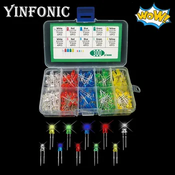 

5 color F3 3mm F5 5mm round LED Red Yellow Blue Green White 300pcs LED kit box