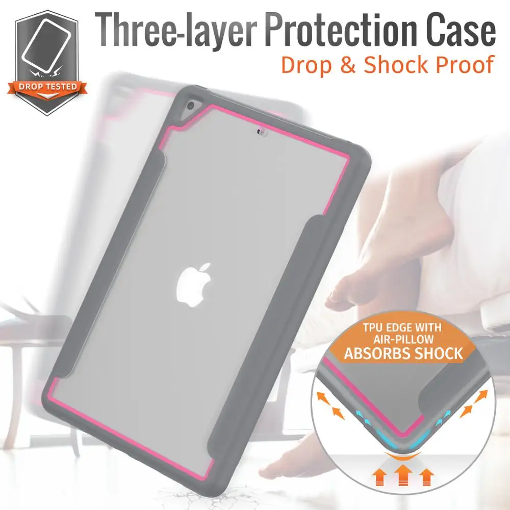 For Ipad 7th 8th Generation 2019 2020 Case with Pencil Holder Ultra Slim Auto-Sleep Smart Cover for Ipad cases 10.2 Inch