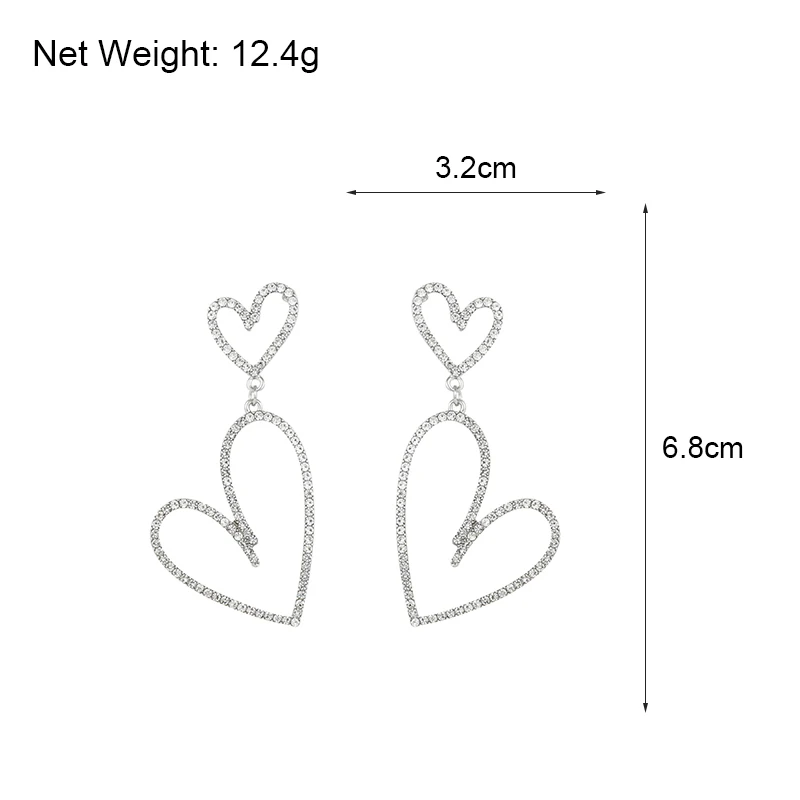 AENSOA корейские серьги в форме сердца с кристаллами, простые дикие стразы, большие полые серьги, ювелирные изделия, длинные серьги