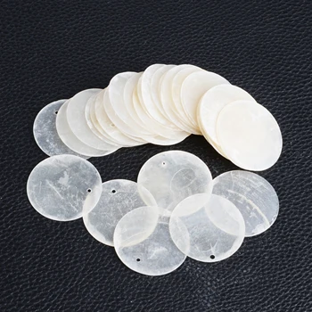 

De Bijoux 100pcs/lot DIY jewelry making Mother of Simulated Pearl Shell MOP Round White Beads Pendant 35mm
