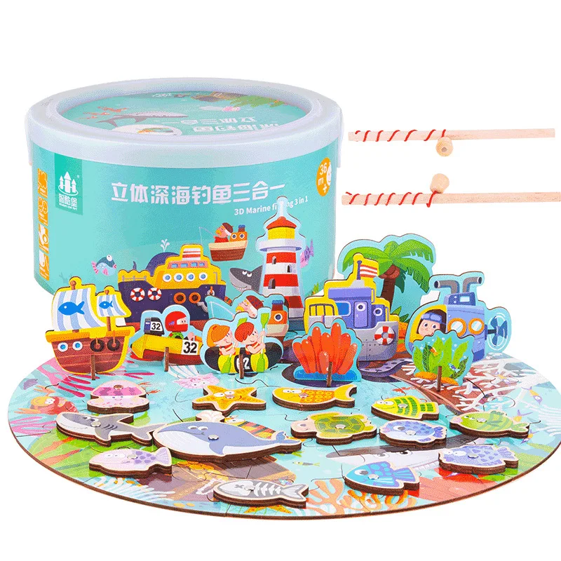 

Multi-functional Three-in-One Magnetic Fishing Toys Assembling 3D Puzzle Model Children Baby Educational Force Fishing Rod Women